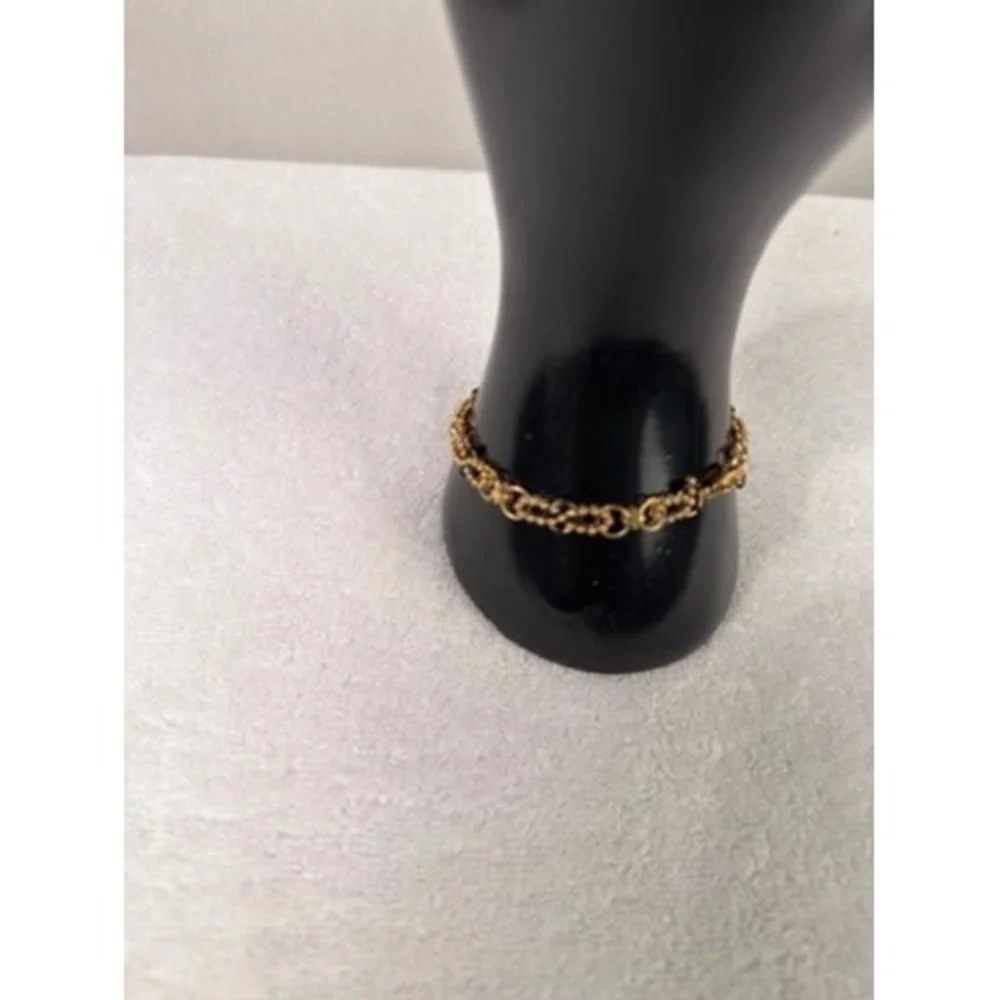 Gold Tone Woven Chain Ring with Crystal Accents Size 7.25 Boho Dainty Band